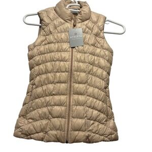 NWT Athleta Womens Down Puffer Vest XS Champagne Gold Full Zip Lightweight